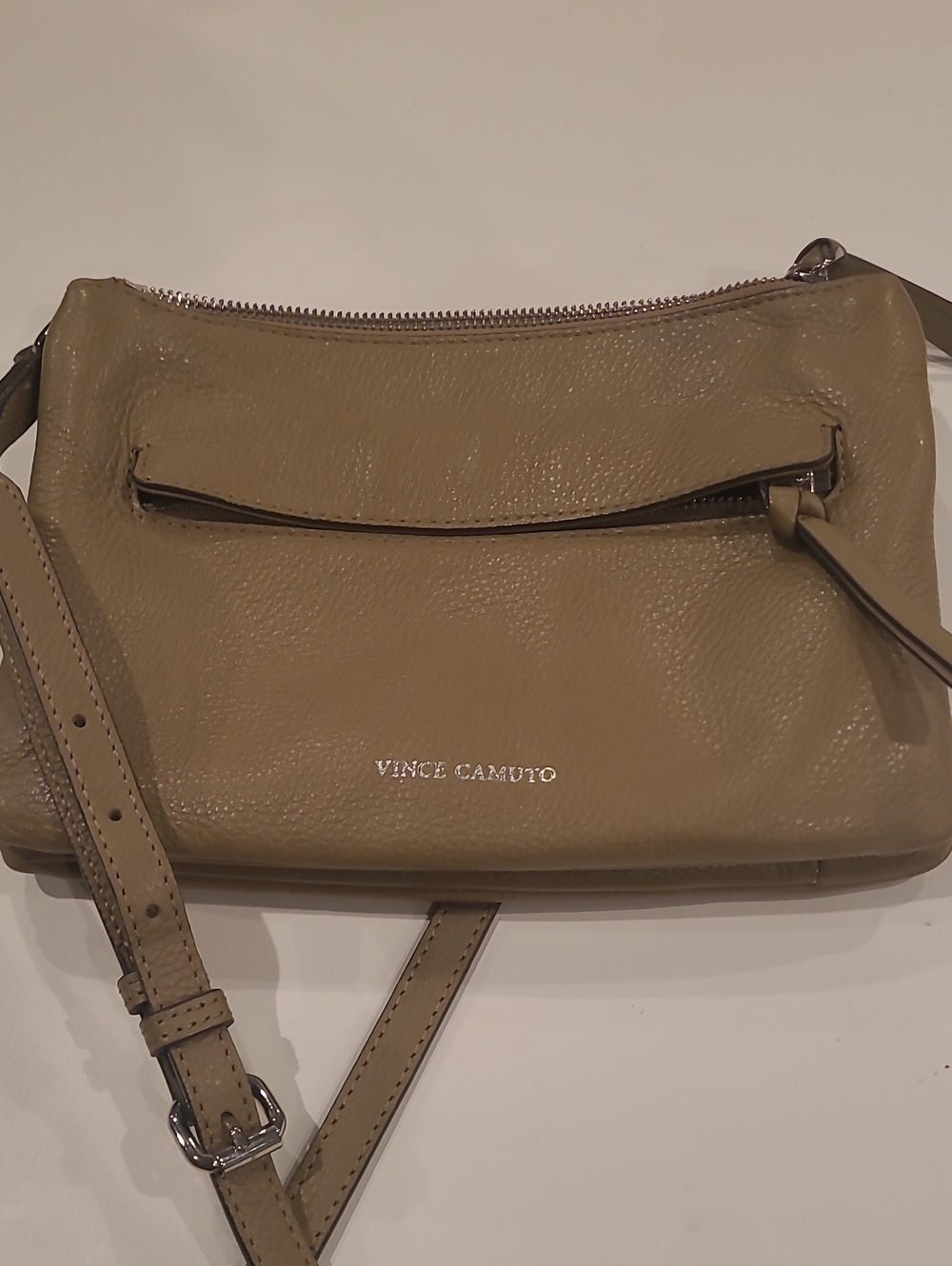 Vince Camuto Beige Pebbled Leather Crossbody